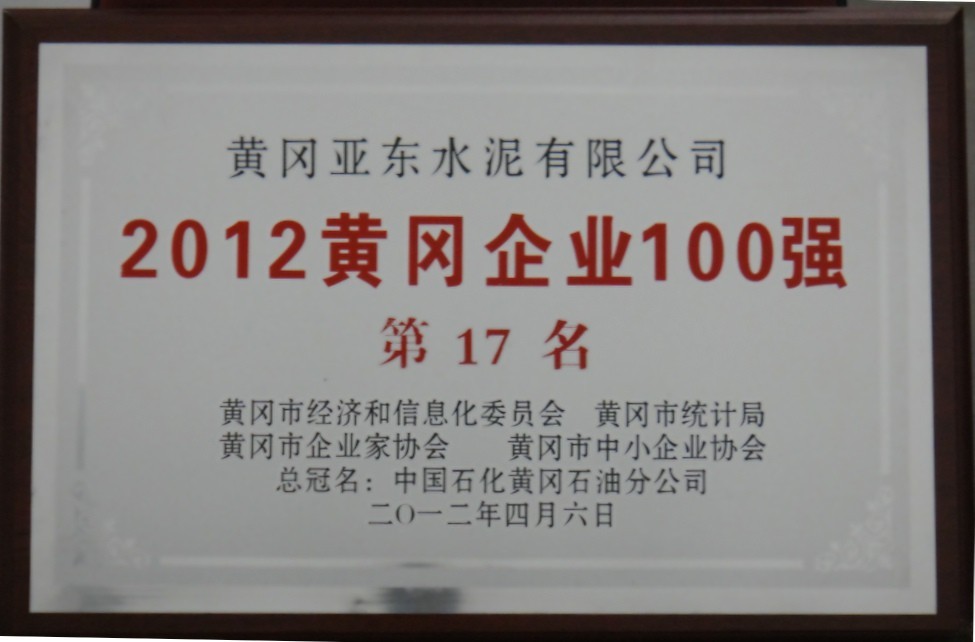 2012年黃岡企業100強（黃岡亞東）