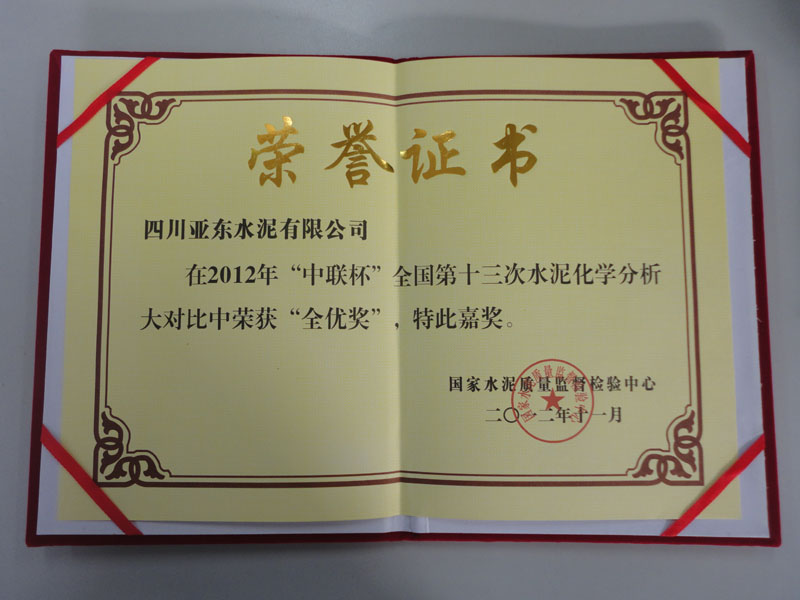 水泥化學分析大對比全優獎(四川亞東) 水泥化學分析大對比全優獎(四川亞東)